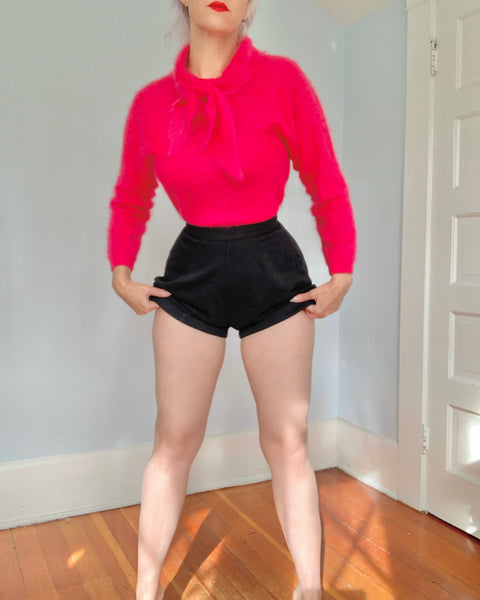 1960s Hottest Pink Angora Sweater Girl Sweater