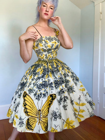 1950s Butterfly Novelty Print Cotton Sundress
