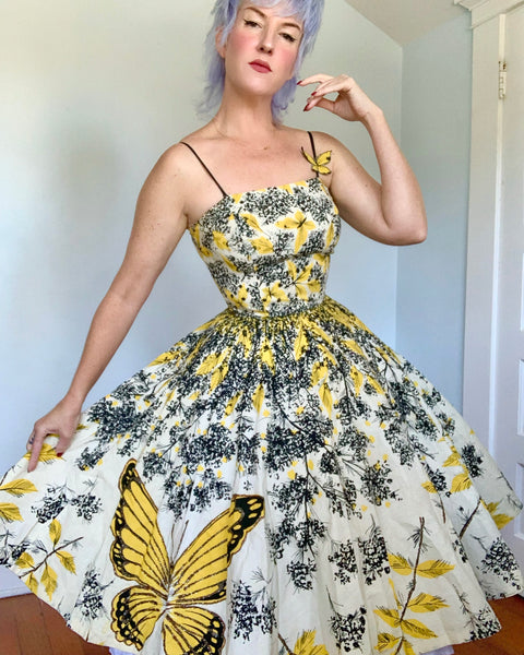 1950s Butterfly Novelty Print Cotton Sundress