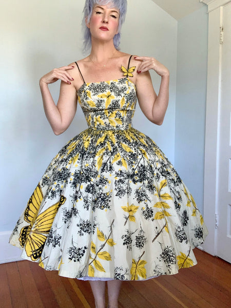 1950s Butterfly Novelty Print Cotton Sundress