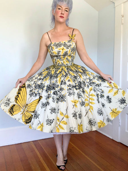 1950s Butterfly Novelty Print Cotton Sundress
