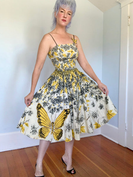1950s Butterfly Novelty Print Cotton Sundress