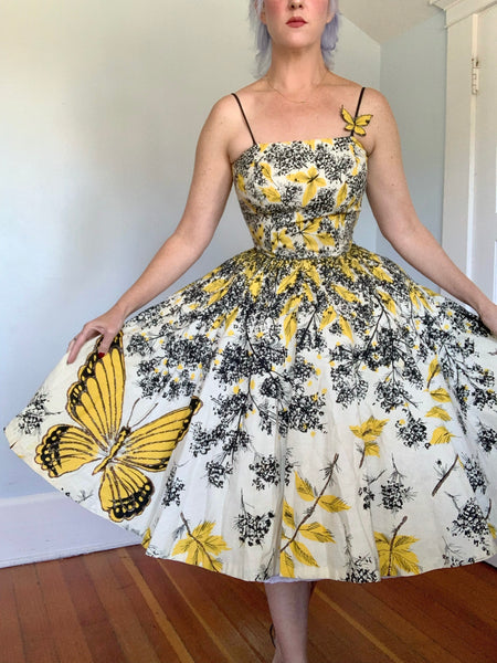 1950s Butterfly Novelty Print Cotton Sundress