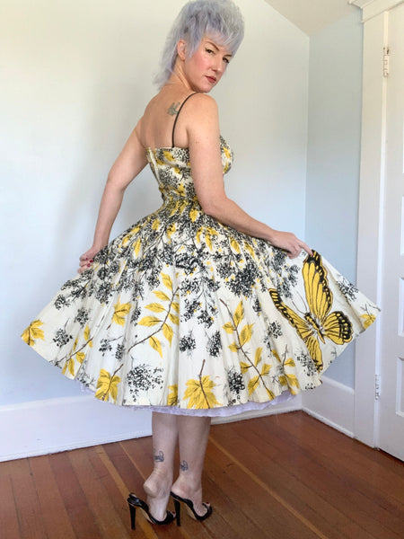 1950s Butterfly Novelty Print Cotton Sundress