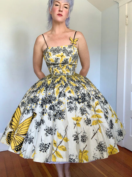 1950s Butterfly Novelty Print Cotton Sundress
