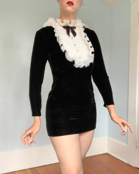 1960s Velvet Tuxedo Micro Mini Dress