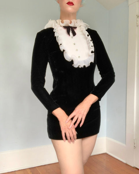 1960s Velvet Tuxedo Micro Mini Dress