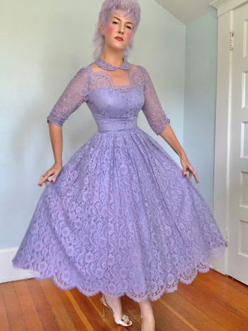 1950s Periwinkle Lace Party Dress