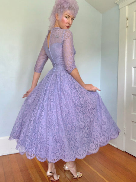 1950s Periwinkle Lace Party Dress