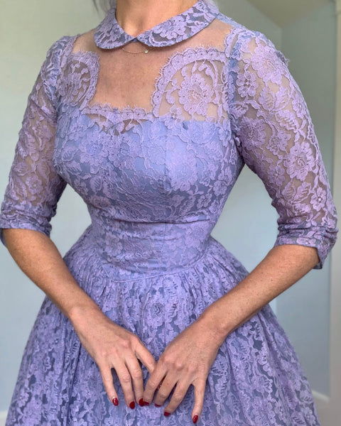 1950s Periwinkle Lace Party Dress