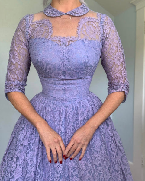 1950s Periwinkle Lace Party Dress
