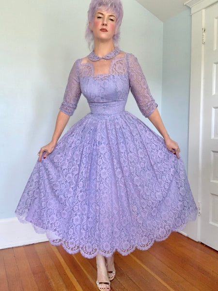 1950s Periwinkle Lace Party Dress