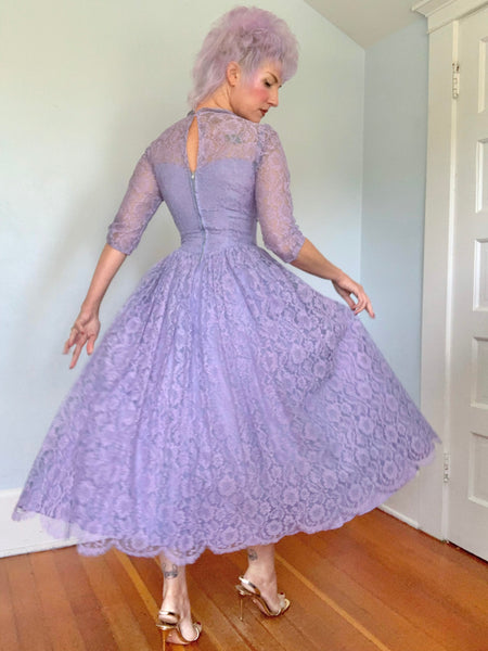 1950s Periwinkle Lace Party Dress