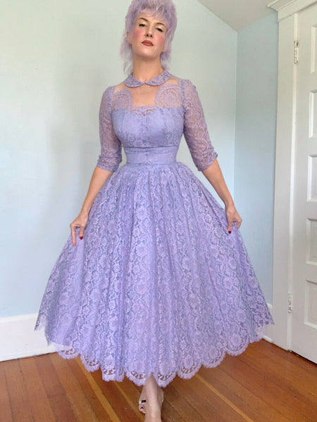 1950s Periwinkle Lace Party Dress