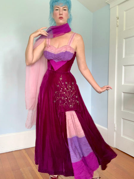silk shawl for evening dress Custom Made 1940s Silk Velvet w/ Silk Chiffon Evening Gown & Shawl –  butchwaxvintage