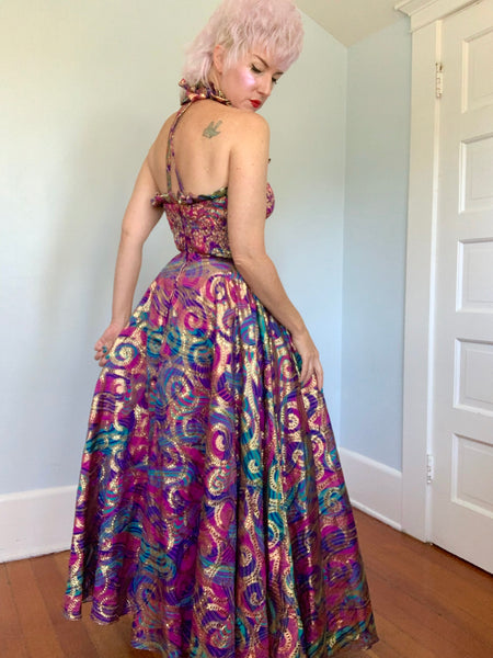 1960s Metallic Dream Halter Maxi Gown