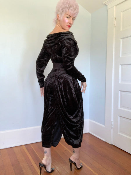 1980s Karen Alexander Stretch Velvet Batwing Jumpsuit