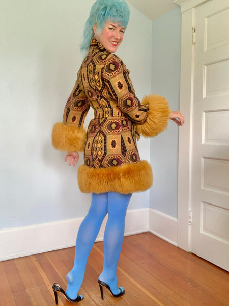Killer 1960s Penny Lane Tapestry Coat w/ Mongolian Lamb Trim by “Country Pacer”