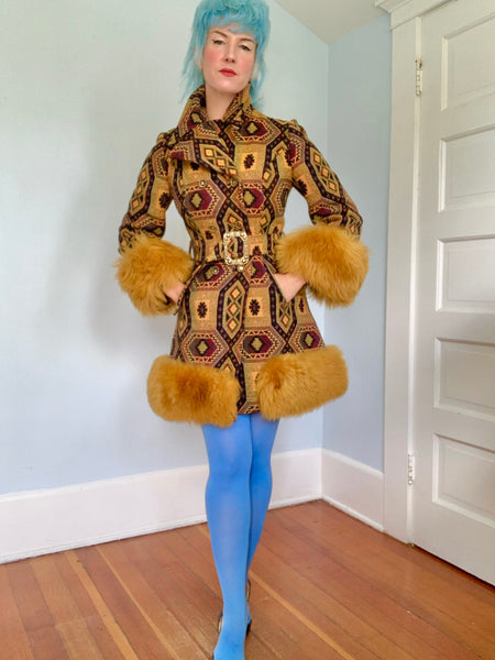 Killer 1960s Penny Lane Tapestry Coat w/ Mongolian Lamb Trim by “Country Pacer”