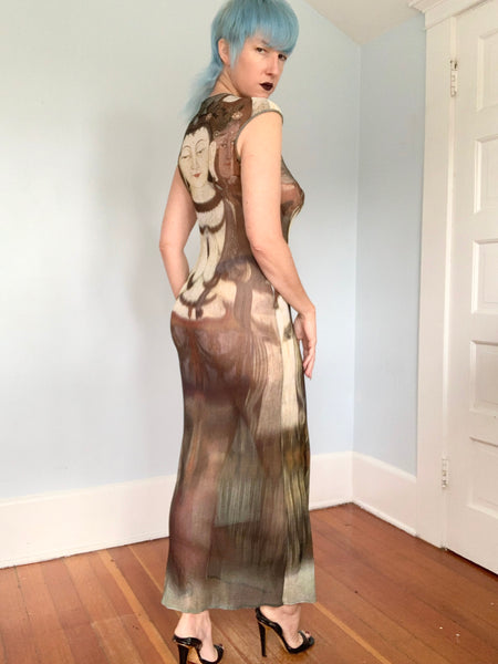 Documented 1997 Vivienne Tam “Kuan Yin” Mesh Maxi