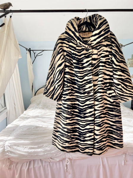 Rare 1950s “Lilli Ann” Zebra Print Wool Trapeze Swing Coat
