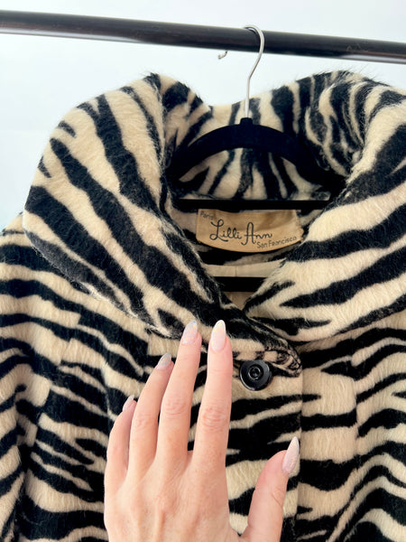 Rare 1950s “Lilli Ann” Zebra Print Wool Trapeze Swing Coat
