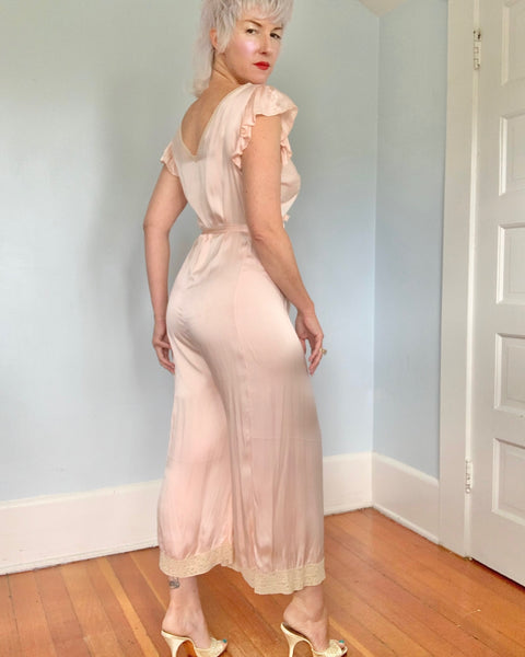 Rare 1930s Silk Boudoir Beach Pajamas Jumpsuit