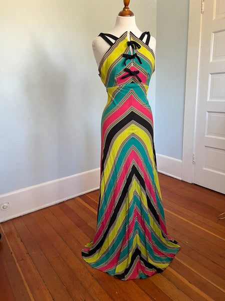 1930s Bias Cut Candy Striped Summer Gown