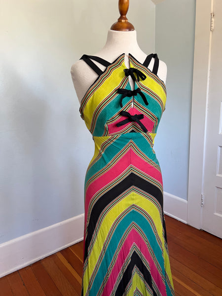 1930s Bias Cut Candy Striped Summer Gown