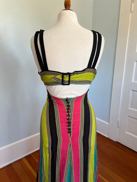 1930s Bias Cut Candy Striped Summer Gown