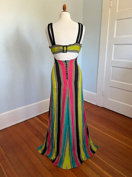 1930s Bias Cut Candy Striped Summer Gown