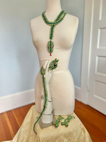 Custom Made Mardi Gras Rhinestone Snake 5 Piece Jewelry Set