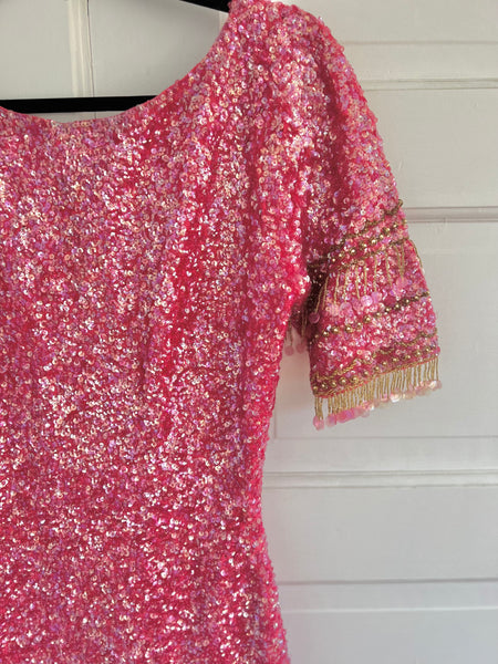 1960s “Gene Shelly’s Boutique Internationale” Hand Sequined Wool Evening Gown