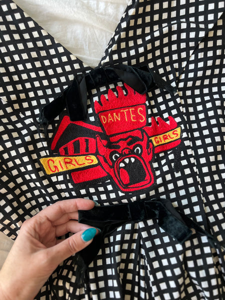 1950s Cotton Day Dress w/ Hand Chain-Stitched “Beetlejuice” Theme by Cecil B. Moxie