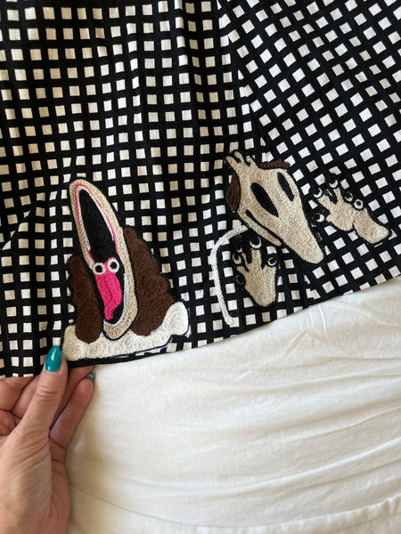 1950s Cotton Day Dress w/ Hand Chain-Stitched “Beetlejuice” Theme by Cecil B. Moxie