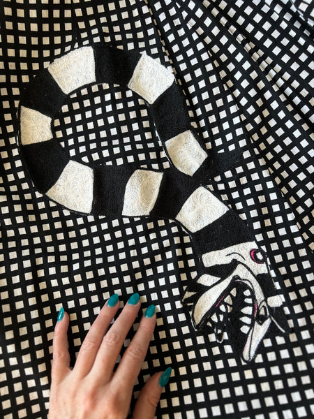 1950s Cotton Day Dress w/ Hand Chain-Stitched “Beetlejuice” Theme by Cecil B. Moxie