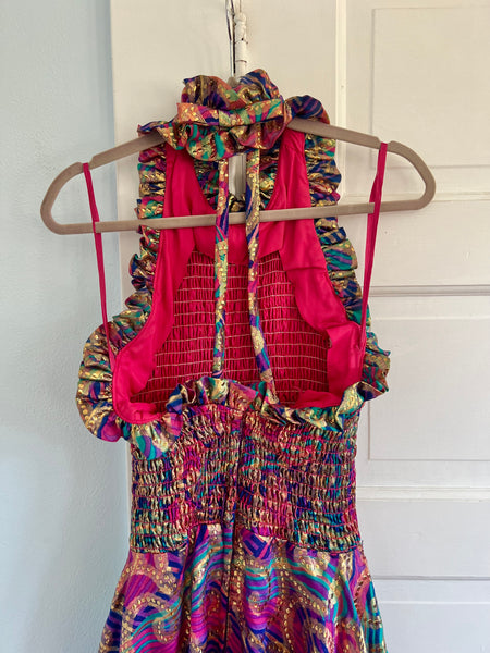 1960s Metallic Dream Halter Maxi Gown