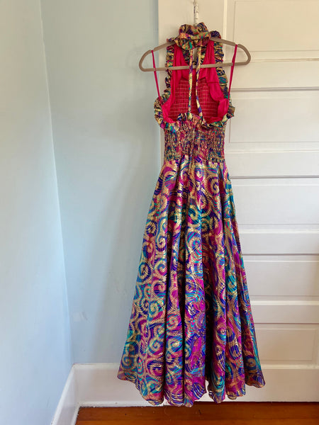 1960s Metallic Dream Halter Maxi Gown