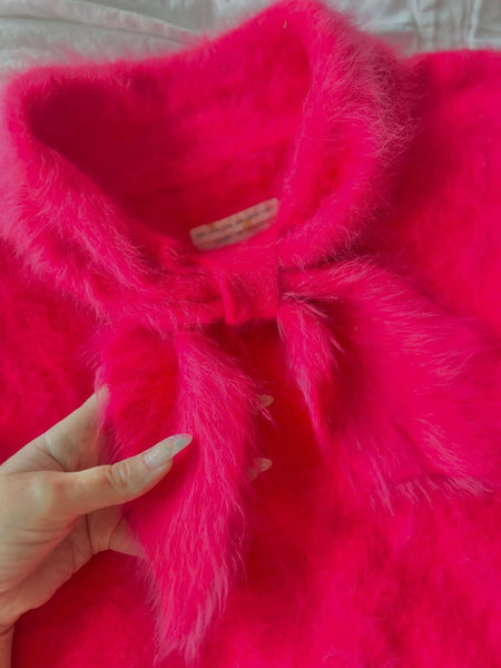 1960s Hottest Pink Angora Sweater Girl Sweater