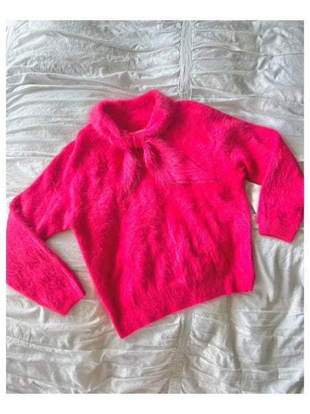 1960s Hottest Pink Angora Sweater Girl Sweater