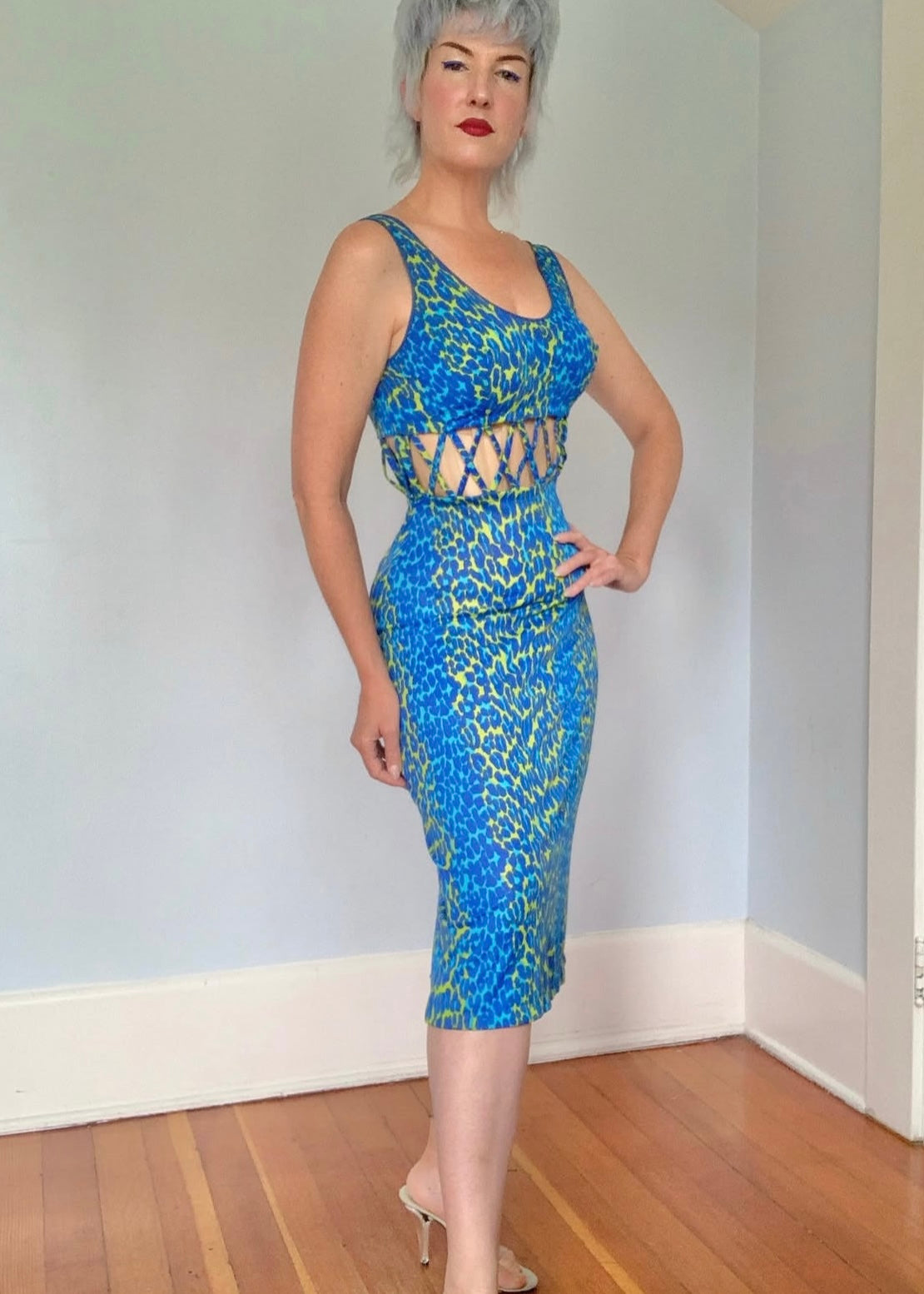 1960s Day-Glo Leopard Nylon Slip Dress