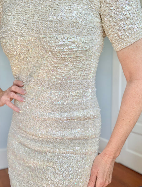 1960s Hand Made Wool Knit Cocktail Dress Covered in Sequins by “Imperial”