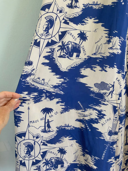 1930s Cold Rayon Custom Hawaiian Wrap Dress