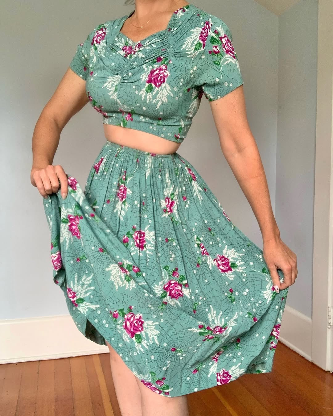 1940s Cold Rayon 2 Piece Spiderweb Ensemble