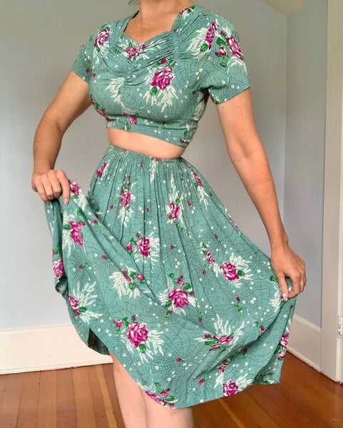1940s Cold Rayon 2 Piece Spiderweb Ensemble