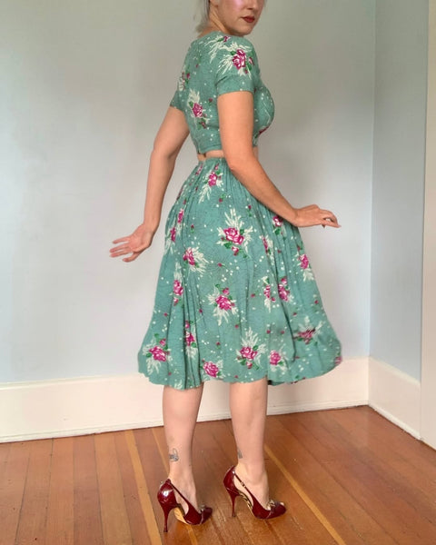 1940s Cold Rayon 2 Piece Spiderweb Ensemble