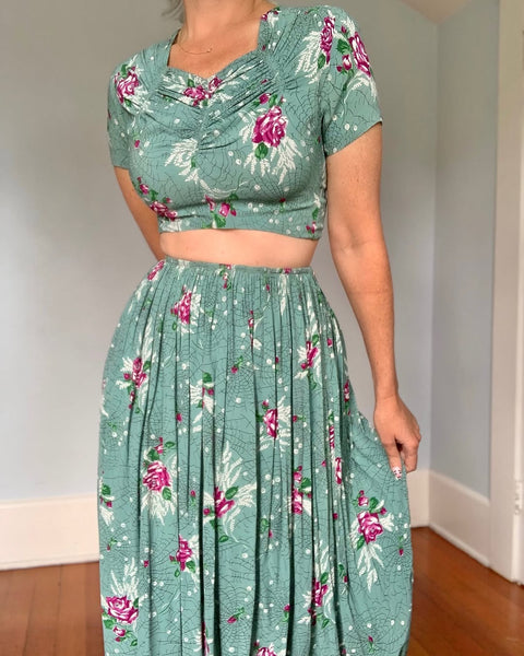 1940s Cold Rayon 2 Piece Spiderweb Ensemble