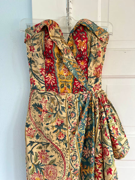 1940s Hand Printed Indian Cotton Sarong Dress