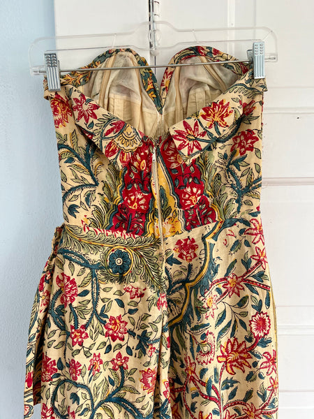 1940s Hand Printed Indian Cotton Sarong Dress