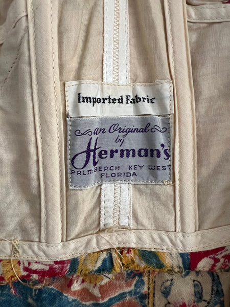 1940s Hand Printed Indian Cotton Sarong Dress